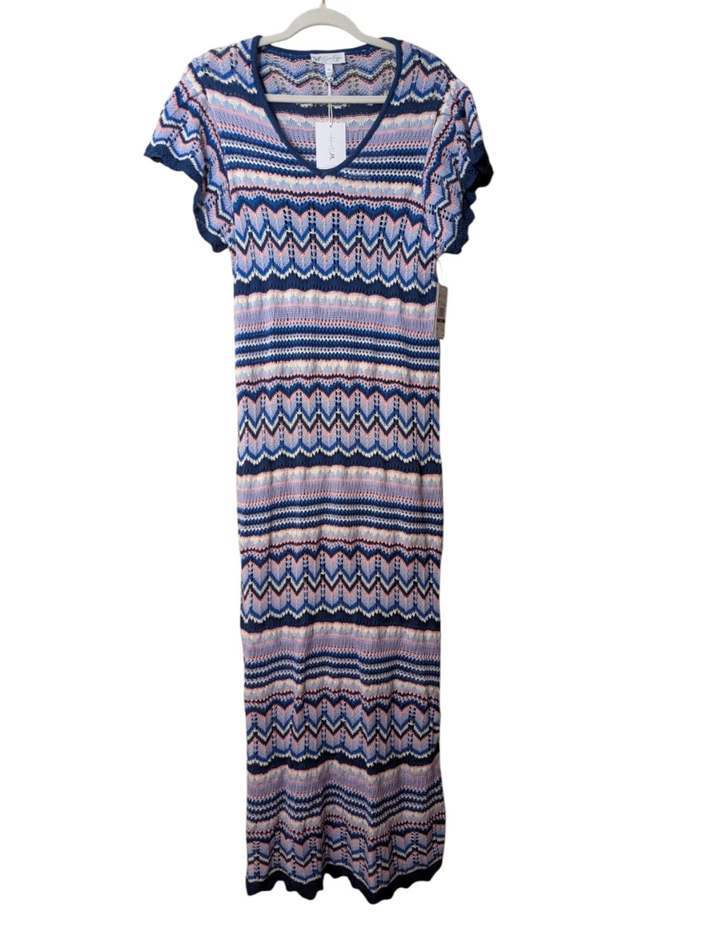 Jessica Simpson Trinity Crochet Maxi Dress Navy Peony Zig Zag Boho NWT size XL